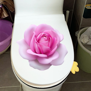 粉玫瑰浪漫墙体贴画防水马桶盖贴纸浴室厕所装饰自粘
