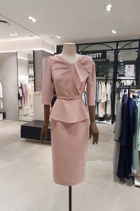韩国代购JIGOTT专柜正品经典蝴蝶结腰带修身假两件纯色连衣裙春秋