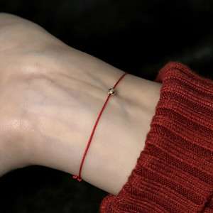 手工编织超细简约红绳细手链女本命年14k包金转运金珠手环手绳
