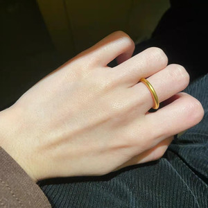 素圈戒指女古法传承仿真黄金18K金指环素戒小众设计2024年新款潮