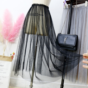 纱裙单层纱外搭罩裙网纱裙女半身裙一层透纱外穿透明裙子长裙薄夏