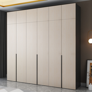意式极简衣柜现代简约卧室家用柜子卡其色三四五六八门衣柜大衣橱