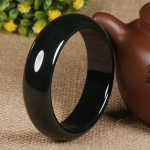 新疆和田玉黑玉手镯女款 天然和田墨青玉镯子女款包邮带证书