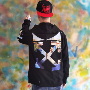 代购off white 21ss阿甘头像ow莫奈油画箭头连帽卫衣宽松男女外套