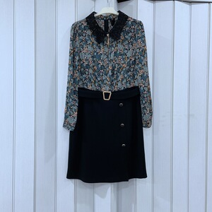 伊蕾珂/鑫慕芭莎m22a-012女时尚2022春装新款印花拼接修身连衣裙