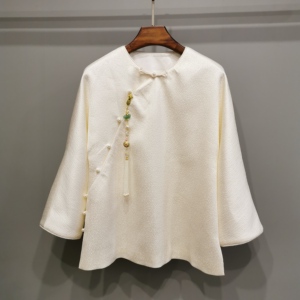 韵姿  秋冬改良中式简洁圆领偏襟上衣外套