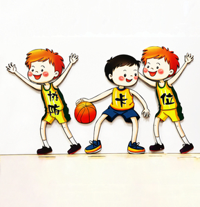 现代创意艺术篮球主题平面卡通人贴画学校幼儿园环创教室走廊装饰