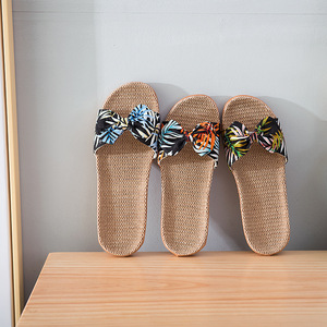 夏季潮款树叶亚麻拖鞋女 居家情侣防滑叶子图案亚麻拖鞋四季