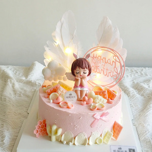 少女系公主蛋糕装饰布置插牌娃娃烘焙甜品装扮带灯翅膀烘焙插件