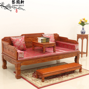 实木罗汉床 1米 1.2米 1.5米格子罗汉床 榆木床仿明清中式沙发床