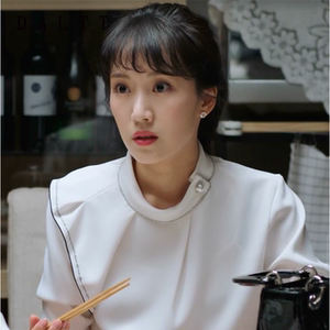 daltt春新款都挺好李念朱丽明星同款衣服雪纺上衣立领纯色衬衫女