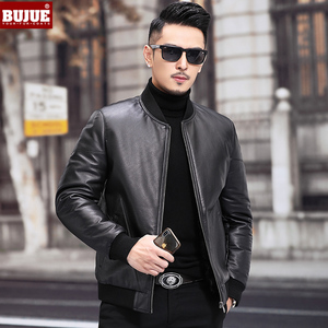 卟爵短款水貂内胆真皮夹克男头层牛皮棒球领真皮皮衣男皮毛一体冬