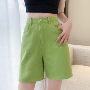 绿色牛仔短裤子女夏季遮胯显瘦小个子外穿百搭热裤高腰五分阔腿裤
