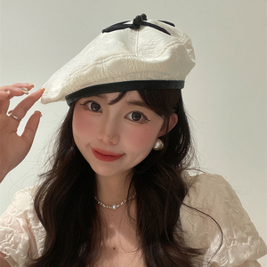新中式中国结气质贝雷帽女韩版复古风简约时髦名媛风纯色画家帽子