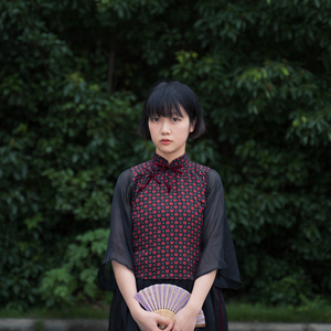 春秋中式平裁旗袍民国风袄裙衫裙倒大袖铜氨丝真丝欧根纱两件套