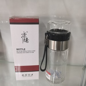 康腾084双层茶水分离水晶玻璃杯加厚防烫便携泡茶水杯车载礼品杯