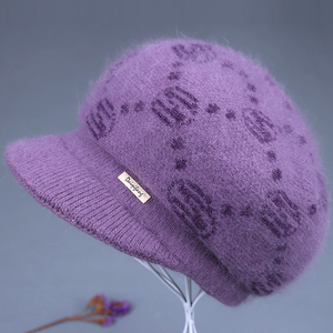冬季女士帽子新款妈妈兔毛线针织保暖棉帽中老年人休闲鸭舌帽防寒