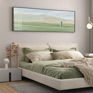 现代卧室床头装饰画简约挂画主卧单幅横版背景墙客房抽象温馨壁画