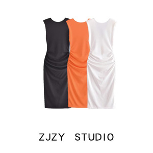 ZR 欧美风 ZA女装 法式小众 圆领带垫肩迷笛连衣裙 7901455 250