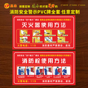 灭火器消防栓使用方法贴纸 消防栓使用方法说明提示牌安全标签贴纸消防器材警示检查卡 灭火器放置点标识贴纸