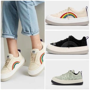 代购 eytys 新款 lisa杨超越同款刺绣彩虹鞋厚底帆布鞋锯齿小白鞋