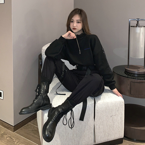 机能机车酷飒风格女装黑暗系工装裤上衣女潮早秋季酷女孩穿搭套装