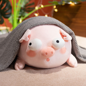 可爱团团猪公仔毛绒r玩具丑萌粉色大眼猪抱枕布娃娃床上睡觉玩偶