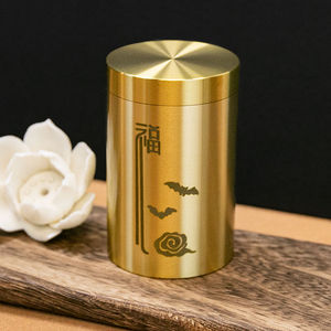 黄铜叶罐密封储茶器办公室桌面摆件茶随身仓便携旅行中国风茶叶罐