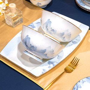 2024新款中式吃饭碗家用骨轻奢瓷餐具套装碗盘组合陶瓷汤碗菜盘子