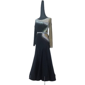 佩佩舞服新款黑色摩登舞表演裙交谊舞练习裙华尔兹镶钻连衣裙h980