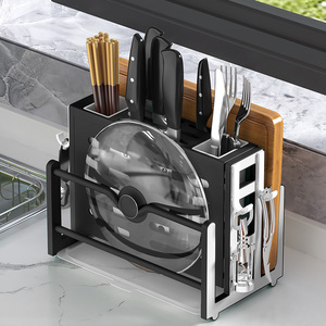 厨房多功能刀架置物架家用台面放刀具筷子笼一体砧板刀座收纳架子