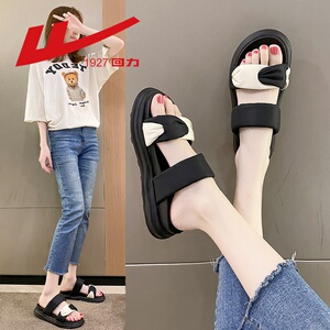 回力爆款拖鞋女2022夏季新款休闲一字拖平底凉拖厚底踩屎感女凉鞋