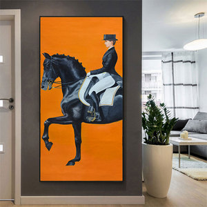 玄关橙色背景墙壁纸骑马文艺画墙布装饰壁画轻奢风客厅北欧电视墙