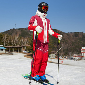 2021carve韩国滑雪套装防水风保暖双板衣裤男款专业白红色队服3
