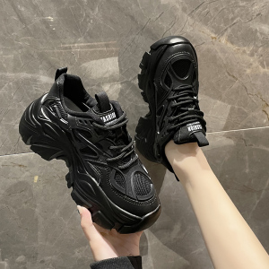 全黑老爹鞋女2022年秋季新款厚底增高网红丑萌炸街港风休闲运动鞋
