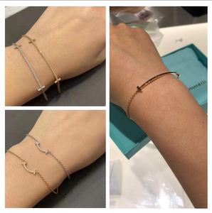 tiffany蒂芙尼smile笑脸手链 18k玫瑰金mini镶钻双t无钻微笑手环