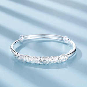 中国黄金官方旗舰店孔雀银手镯女999纯银年轻款民族风镯子送女友