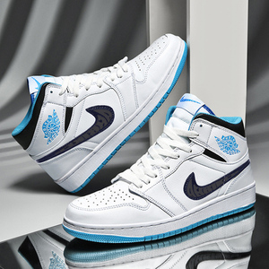 正品aj1男鞋官网正版高帮激光蓝aj1女正版真皮大学蓝鸳鸯休闲板鞋