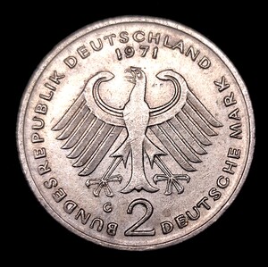 [促销]联邦德国1969-2001年2马克铜镍包镍硬币26.75mm欧洲西德