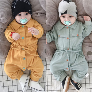 沃康婴儿连体衣秋装外穿套装工装连体外出男婴秋款女婴男宝宝春秋