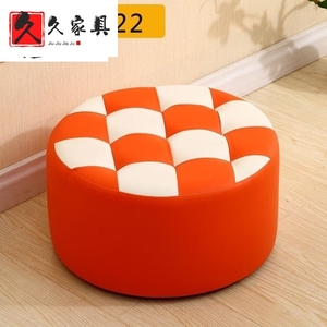 皮客厅圆柱形高圆形小沙发家用蹲蹬凳子坐墩椅子实木欧式皮墩可爱