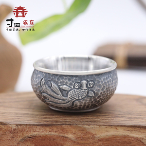 寸四银庄999足银内胆工艺杯复古浮雕雪花银水杯茶杯银杯0人付款1880