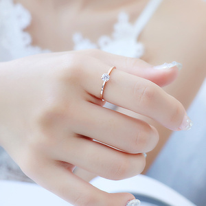 日韩版镀18K玫瑰金单钻戒细钛钢彩金裸钻戒指细女食指首饰品