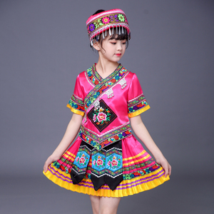 新款2021儿童水族女孩少数民族舞服女童舞台表演服云南舞蹈演出服