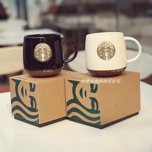 星巴克马克杯带盖大容量水杯铜章陶瓷杯子情侣一对复古咖啡杯礼物