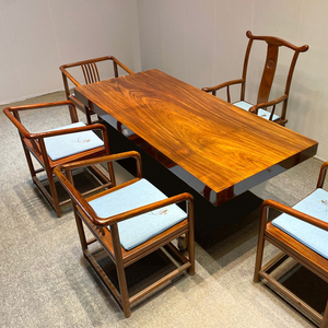 奥坎原木实木大板茶桌茶台老板办公桌巴花花梨木书餐桌红木工作台
