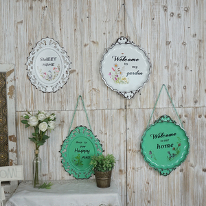 欧式铁艺仿搪瓷字母welcome植物挂牌画花园墙上装饰壁挂家居壁饰