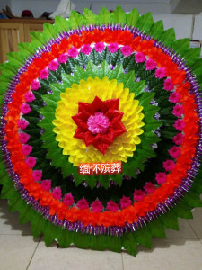 殡葬祭祀绢花花圈 厂家2米双层莲花伞式折叠布花仿真花圈