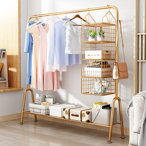 立体衣架落地 杆式晾简易凉衣杆家用卧室内单晒折叠阳台挂衣服架