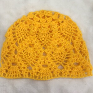 新款纯手工钩针编织钩花棉线/亚麻/马海毛菠萝花镂空包头帽子